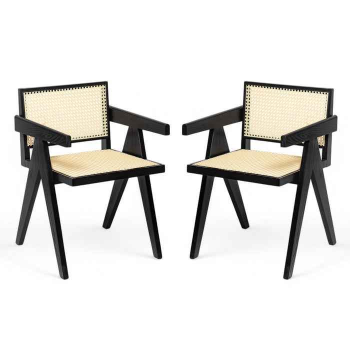 Chandigarh Arm Dining Chair With Natural Cane Design (Set of 2)