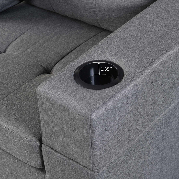 Modern Sectional Sofa Set With L Shape Chaise Lounge, Cup Holder, 4 Seat - Gray