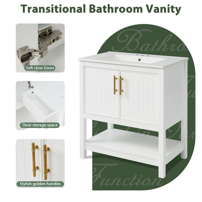 Elegant Bathroom Vanity With Ceramic Sink And Versatile Storage