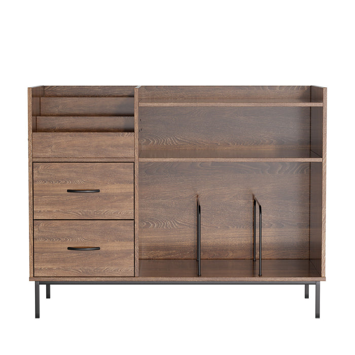 Eco-Friendly Vinyl Record Player Stand With Flip-Top Storage, Media Console With Dual Outlets And Dustproof Drawers