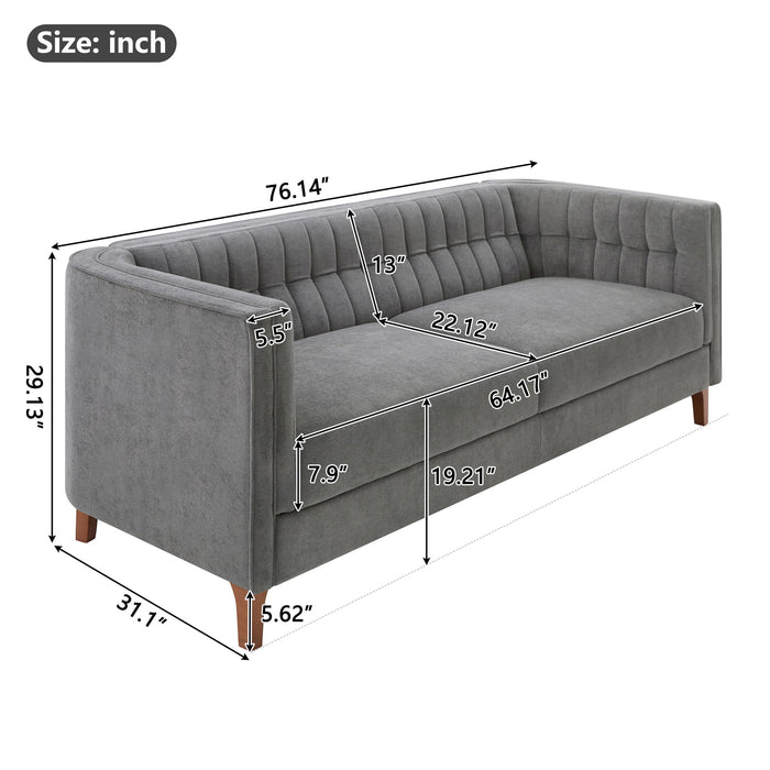 Modern 3 Seater Sofa, Upholstered Couch With Curved Armrests