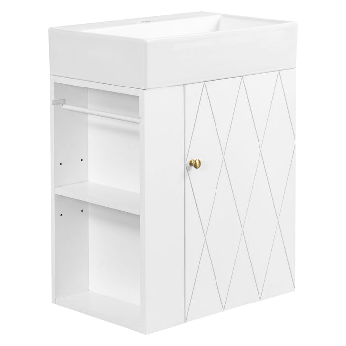 Modern Bathroom Vanity With Sink, Diamond Pattern Doors