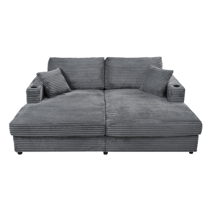 Oversized Loveseat Chaise With 2 USB Ports, 2 Cup Holders And 2 Throw Pillows