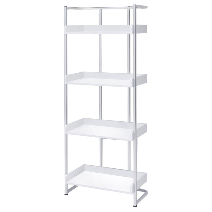 4 Shelf Open Back Bookcase With Accents - White