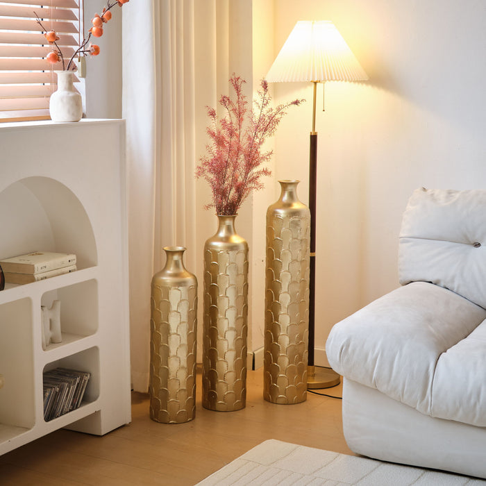 Floor Metal Vases Decorated White Metal Vases (Set of 3) Gorgeous Home Decoration Large Glazed Metal Vases - Golden