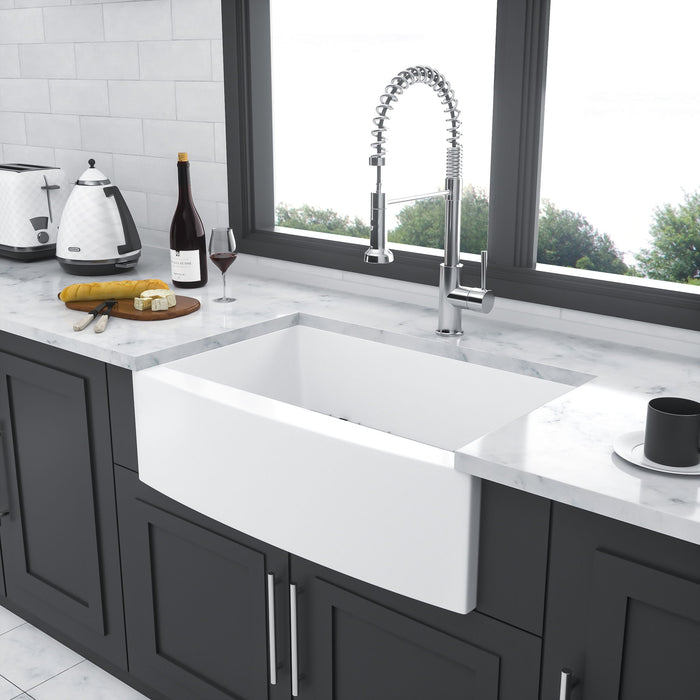 Farmhouse Sink, Apron Front Single Bowl With Arch Edge Design