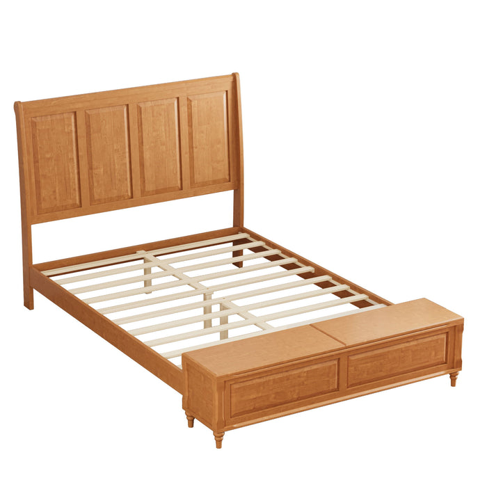 Sleigh Bed Frame With Tall Headboard And Storage Bench