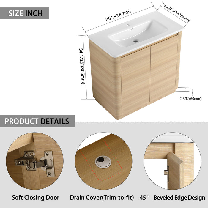 Freestanding Bathroom Vanity With Sink & 2 Soft Close Doors