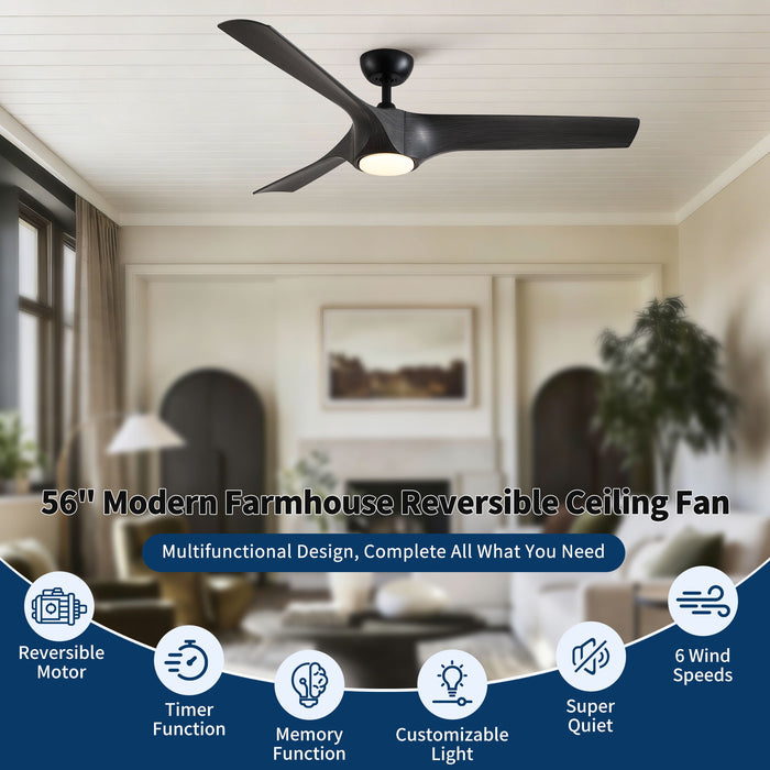 Reversible Quiet Motor Ceiling Fan Light With ABS Blades - Black / Gray