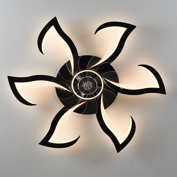 Flower Ceiling Fan With LED Dimmable Light, Flush Mount Ceiling Fan With Remote Control, Low Profile Design, 6 Speeds, Timing Function
