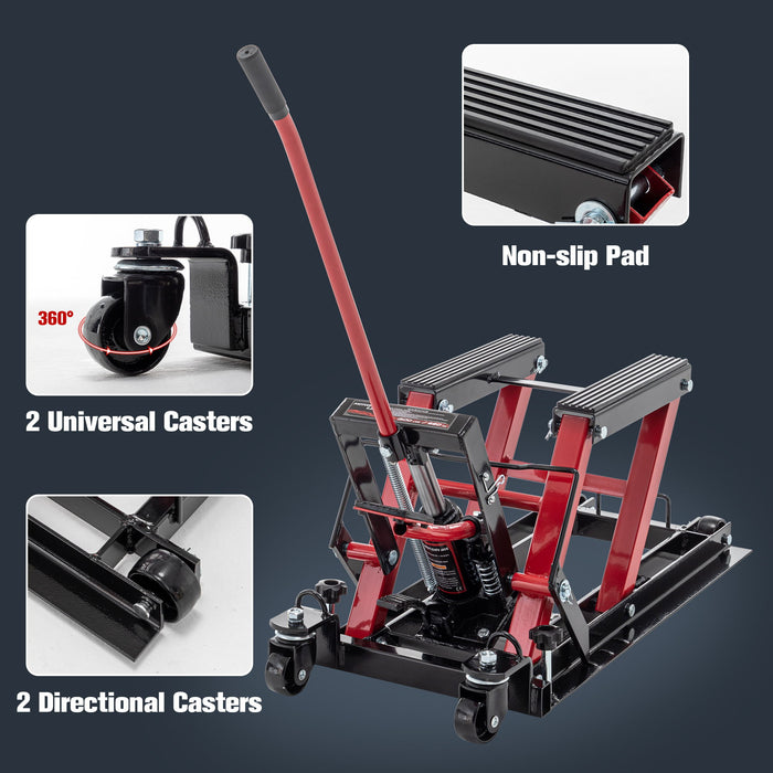 Hydraulic Motorcycle Lift Jack With 1500 Lbs Capacity And Foot-Operated Scissor Lift - Red