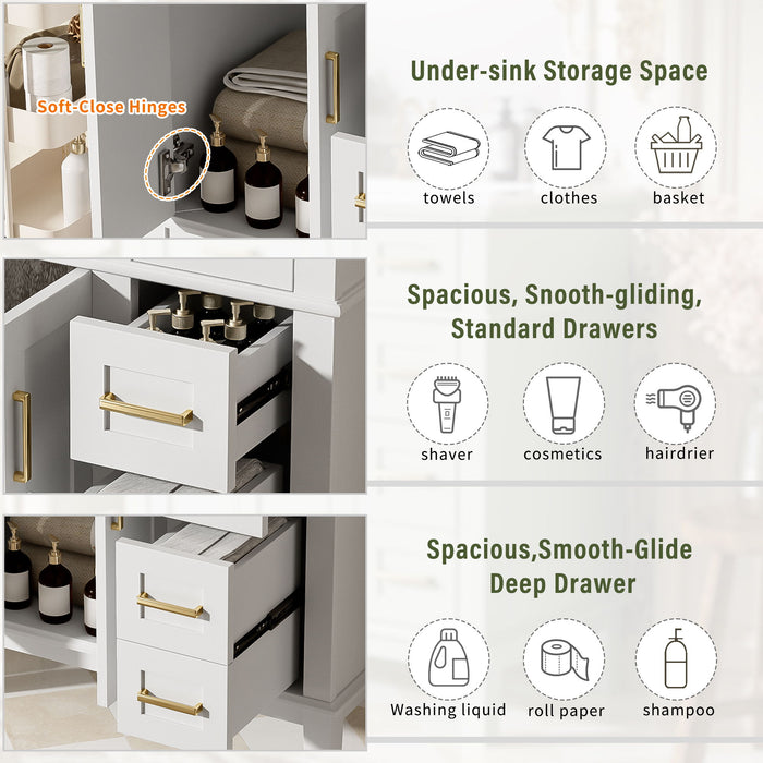 Modern Bathroom Vanity With Ceramic Sink, Soft Close Storage Cabinet