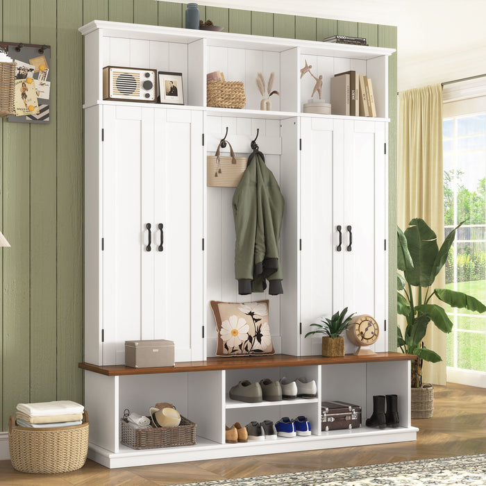 Entryway Hall Tree With Bench, 3 Top Cubbies & Bottom Storage Space