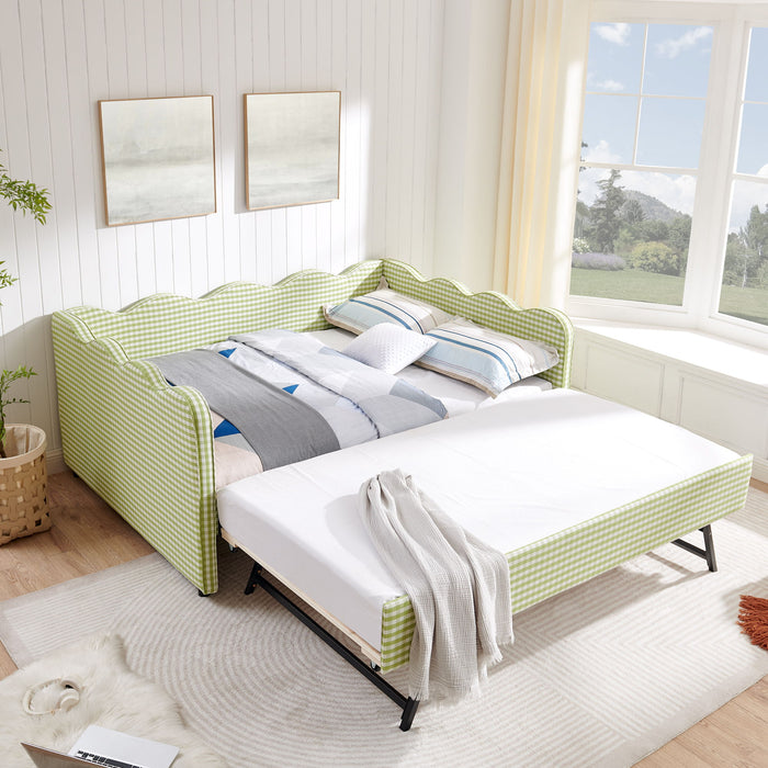 Gingham Daybed With USB Charging Port, Wave-Shaped Design