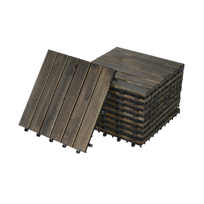 Acacia Hardwood Interlocking Deck Tiles, Striped Pattern