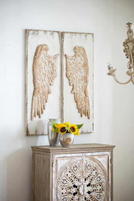 Feather Wing Wall Panels With Distressed, Rectangle Hanging Wall Art (Set of 2) - Multicolor