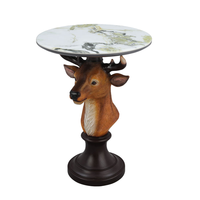 Deer Head Accent Table, Animal Statue For Living Room - Brown