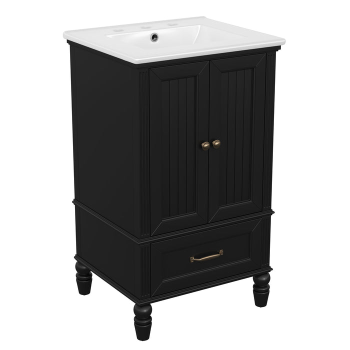 20" Bathroom Vanity With Sink Cabinet With 2 Doors, 2 Drawer, Magnetic Door Stopper, Adjustable Feet, Drop In Sink - Black
