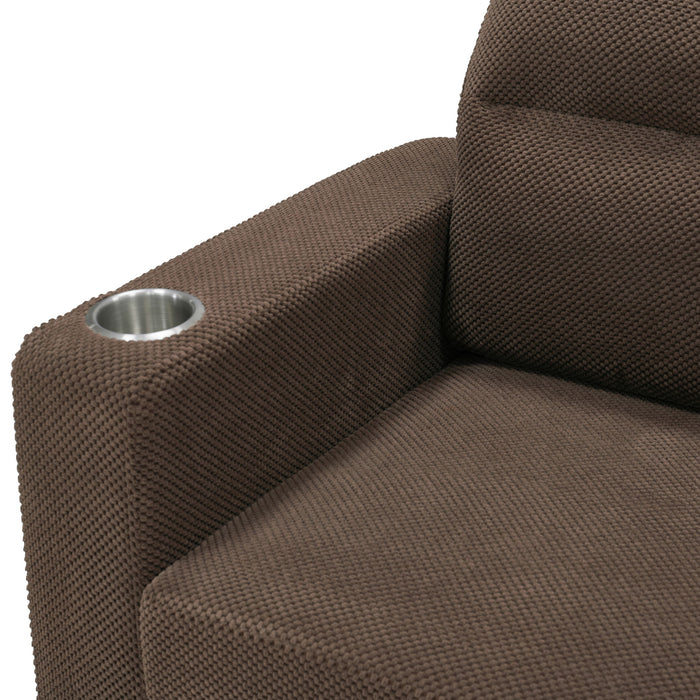 Convertible L - Shaped Sectional Sofa Bed With Storage Chaise, Cup Holders