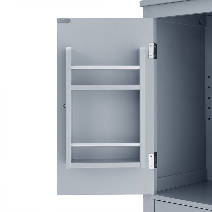 Elegant Bathroom Floor Storage Cabinet With 4 Doors, Adjustable Shelves