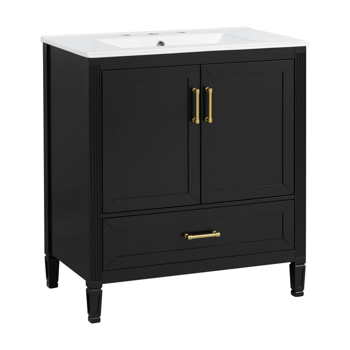 Elegant Fluted Bathroom Vanity With Sink, Soft Close Doors & Drawer