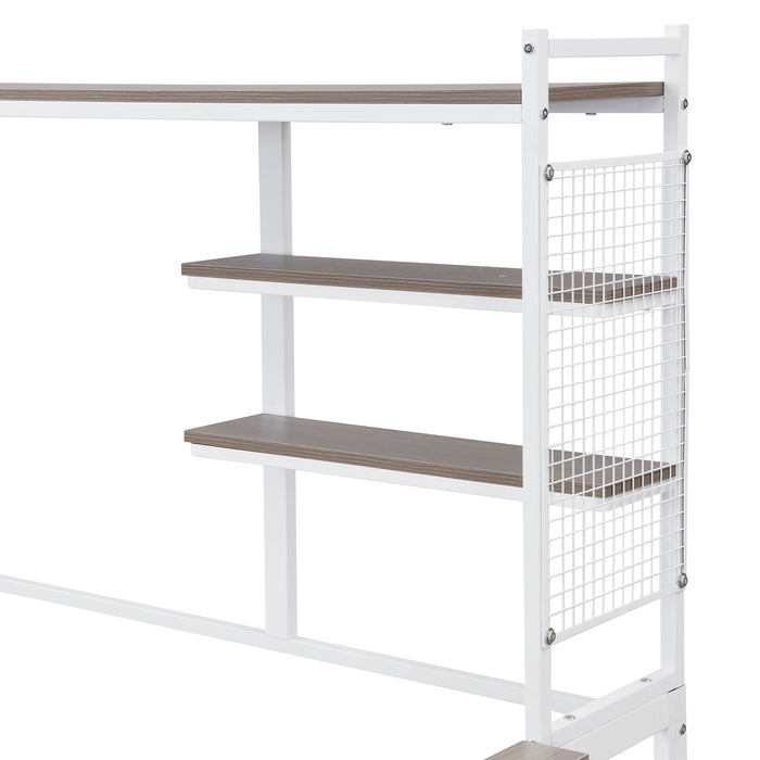 Daybed With Movable Desk, Grid, Shelves And Clothes Hanger