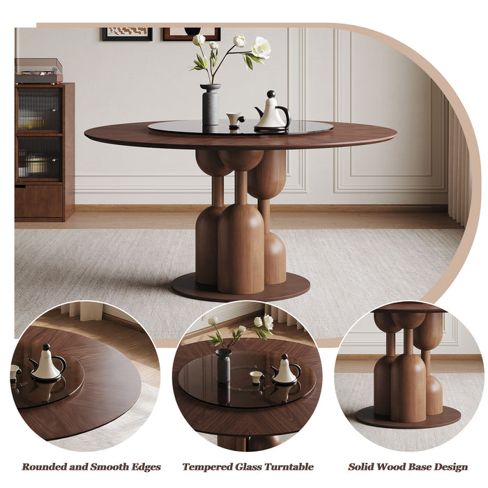 Round Dining Table With Lazy Susan For Living Room - Walnut