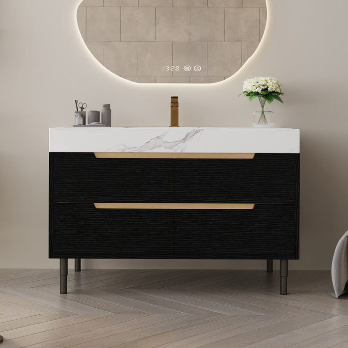Bathroom Vanity With Undermount Sink, 4 Drawers Storage, Free Standing / Wall Mounted - Black / White