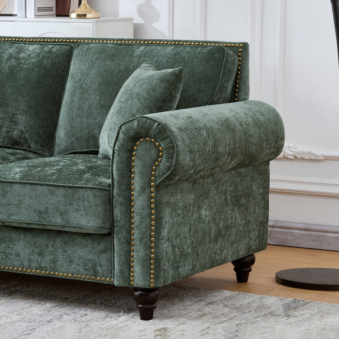 2 Seater Sofa With Rolled Arms, Tufted Upholstered Couch