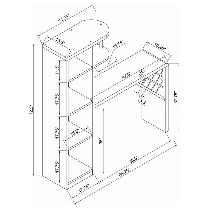 Kady - 5 Shelf Home Bar Table With Wine & Stemware Storage - Brown