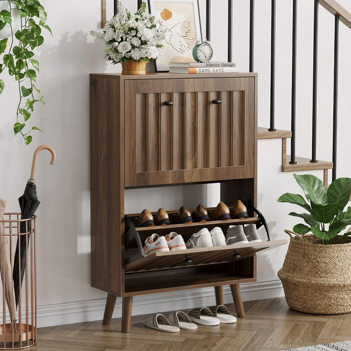 Shoe Cabinet, Upright Storage Unit - Walnut