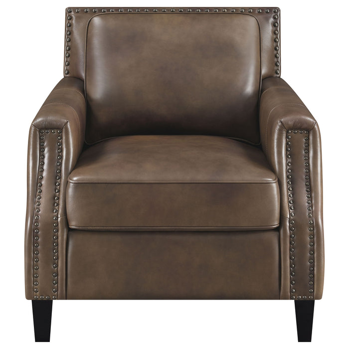 Gunderson - Upholstered Recessed Leather Arm Chair - Brown Antique White