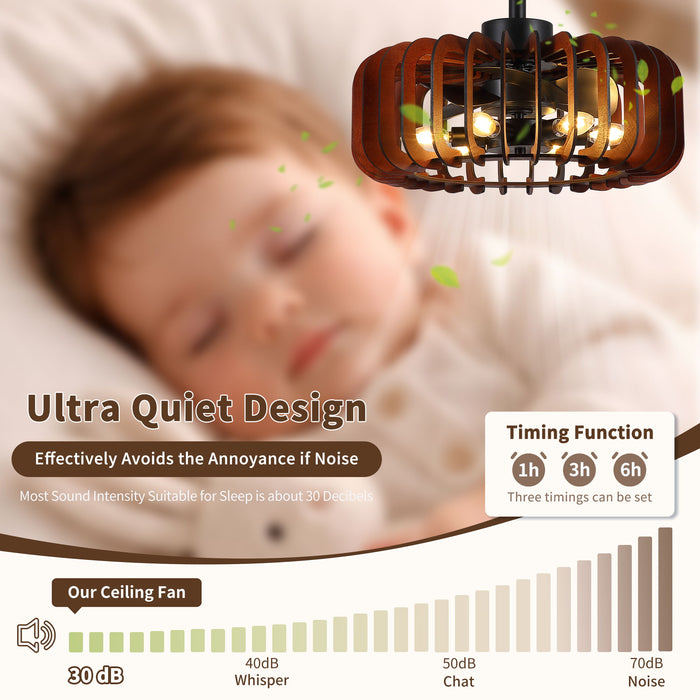Ceiling Fan, Fandelier With 6 E12 Sockets, Reversible DC Motor, 6 Speeds, Remote Control, Adjustable Hanging - Black / Brown
