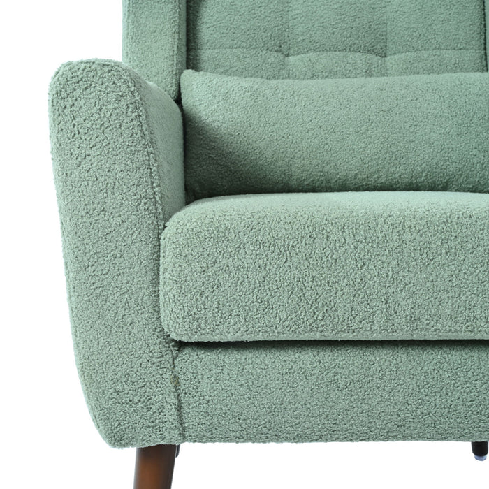 Modern Accent Chair, Teddy Fabric Living Room Chairs Comfy Reading Chair, Mid Century Accent Chair, Lounge Arm Chairs Armchair For Living Room Bedroom - Light Green