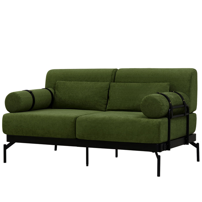 Modern Loveseat Sofa 2 Seater With USB Ports, Cylindrical Armrests