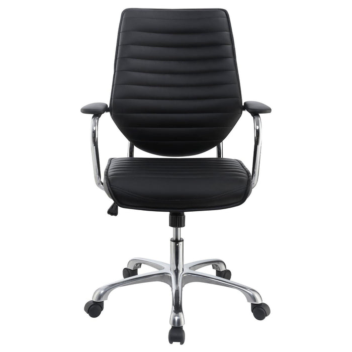 Height Adjustable Swivel Office Chair With Padded Seat And Armrests - Black