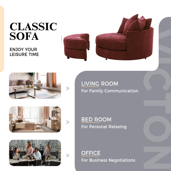 360° Swivel Accent Barrel Chair With Storage Ottoman & 4 Pillows, Modern Leisure Chair Round Accent For Living Room