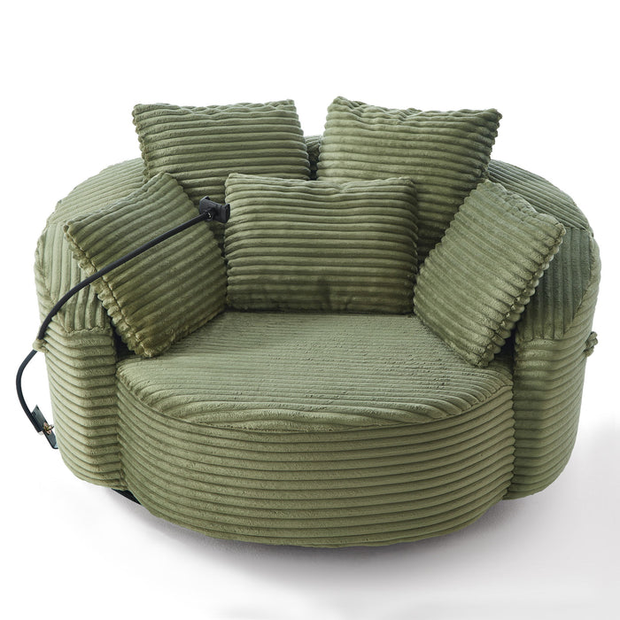 Swivel Accent Barrel Chair With Adjustable Phone Holder, 5 Pillows For Living Room