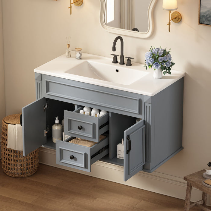 French Simple Style Wall Mounted Bathroom Cabinet With Sink