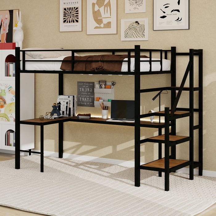 Loft Bed With L-Shaped Desk, Large Storage Space