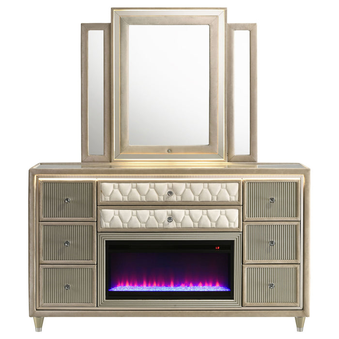 Mika - 8 Drawer LED Dresser And Mirror Set - Ivory