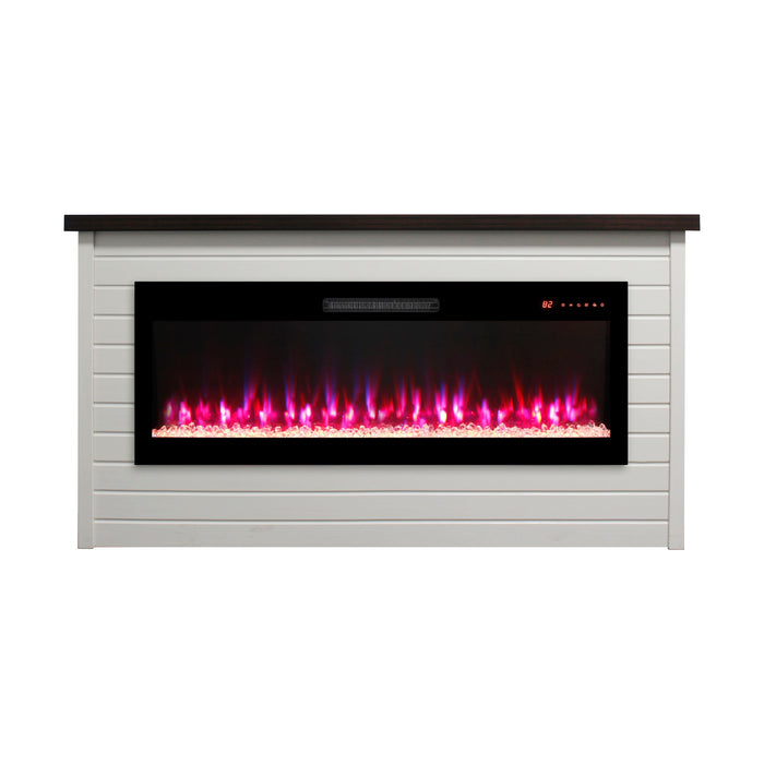 65" Electric Fireplace With Wall Mantel, 50" Fireplace Insert Heater, Remote Control, Timer For Living Room - Antique White