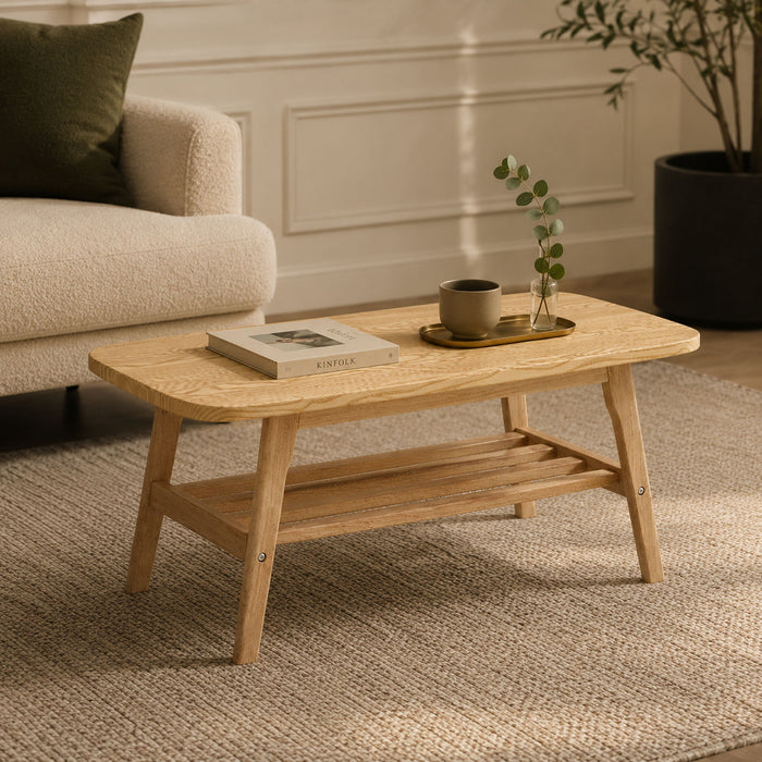 Coffee Table With Double Layer Storage For Living Rooms - Wood