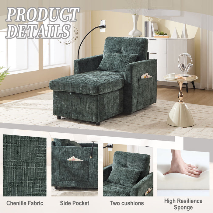 Multifunctional Chenille Recliner Sofa With Storage And Phone Bracket