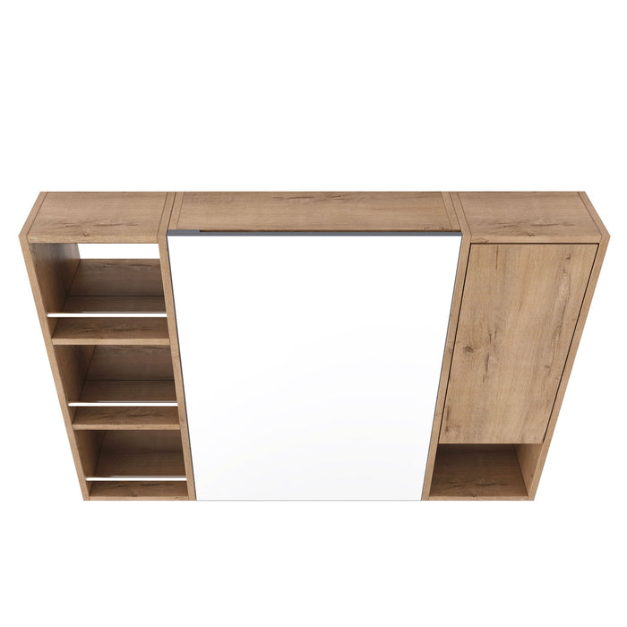 Wall Mounted Bathroom Mirror Cabinet, Adjustable Shelves Storage Cabinet - Imitative Oak