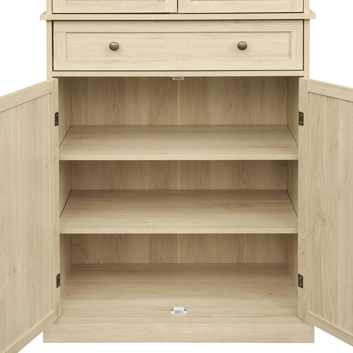 4 Door Storage Cabinet With 1 Drawer And 4 Adjustable Inner Shelves - Natural