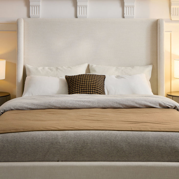 Carmen - Full Size Upholstered Wingback Bed - Ivory