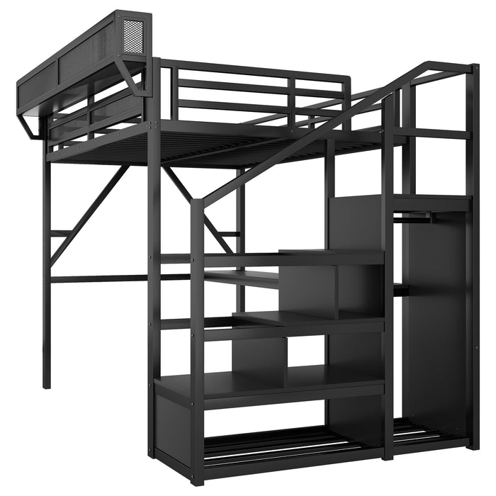 Loft Bed With Desk And Charging Station With Stairs And Light