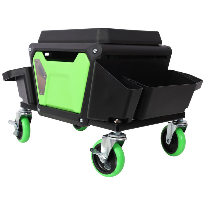 Heavy Duty Mechanic Stool With Wheels And Soft Rubber Cushion And 330Lbs Capacity - Green