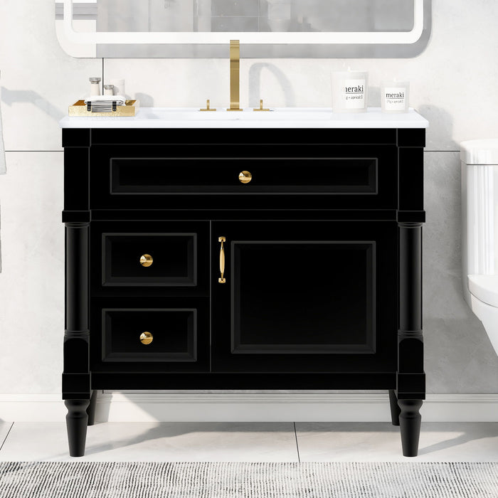 Freestanding Bathroom Vanity With Sink, Adjustable Shelf, Flip Drawer